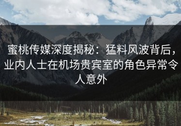 蜜桃传媒深度揭秘：猛料风波背后，业内人士在机场贵宾室的角色异常令人意外