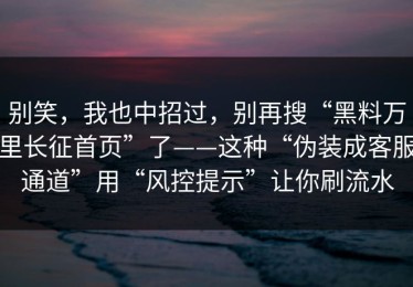 别笑，我也中招过，别再搜“黑料万里长征首页”了——这种“伪装成客服通道”用“风控提示”让你刷流水