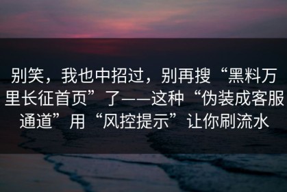 别笑，我也中招过，别再搜“黑料万里长征首页”了——这种“伪装成客服通道”用“风控提示”让你刷流水