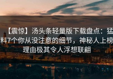 【震惊】汤头条轻量版下载盘点：猛料7个你从没注意的细节，神秘人上榜理由极其令人浮想联翩