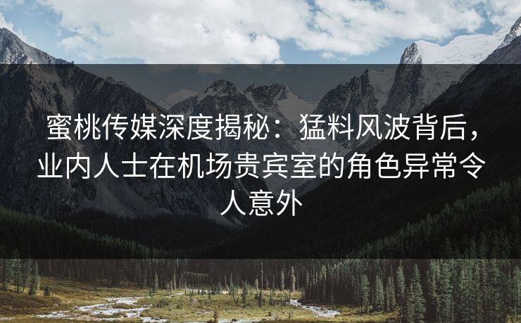 蜜桃传媒深度揭秘:猛料风波背后,业内人士在机场贵宾室的角色异常令人意外 蜜桃传媒深度揭秘:猛料风波背后,业内人士在机场贵宾室的角色异常令人意外