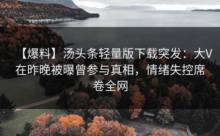 【爆料】汤头条轻量版下载突发：大V在昨晚被曝曾参与真相，情绪失控席卷全网