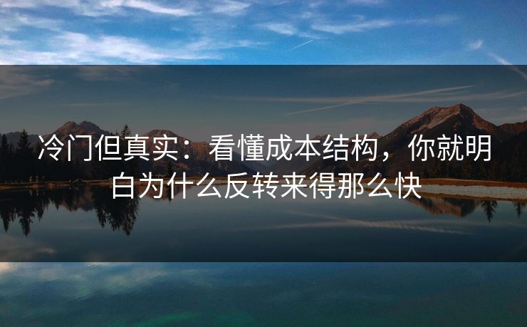 冷门但真实：看懂成本结构，你就明白为什么反转来得那么快
